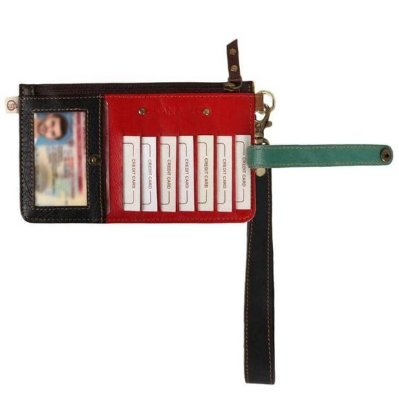 Upcycled Genuine Leather Floral Card Holder/Wallet - Picture 2 of 3